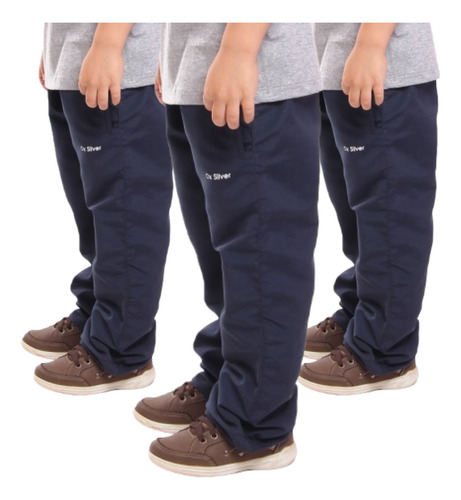 Kit 3 Calças Azul Marinho Infantil Tactel