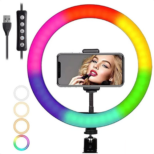 Aro Luz Led 26cm Rgb Color Calida Fria Celular Selfie Usb
