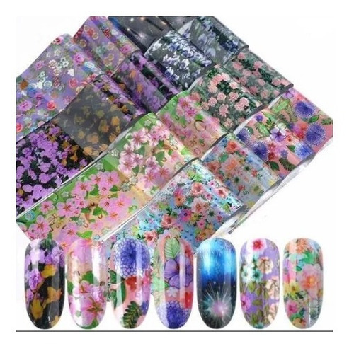 Nail Foil Decoração Com Estampa De Flores Caixa Com 12 Rolos