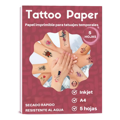 5 Hojas Papel Impresión Tatuajes Temporales Inkjet