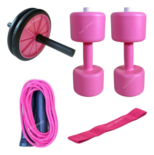 Kit Mancuerna Recargable X2 Soga Banda Elastica Rueda  Gym