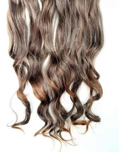 Cabelo Aplique 80cm Orgânico Acobreado Mechas Mel Escuro