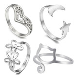 Anillos Ajustable Mujer Corazones Luna Gato Flor Acero Plata