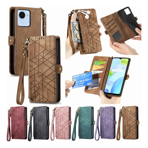 Funda De Piel Con Cremallera Geométrica Para Realme C53