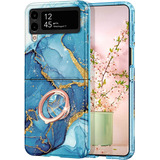 Funda P/ Samsung Galaxy Z Flip 3+anillo Rotante- Marmol Azul