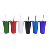 10 Vasos Reusables Con Tapa Y Popote 24oz Fosfo Fiestas