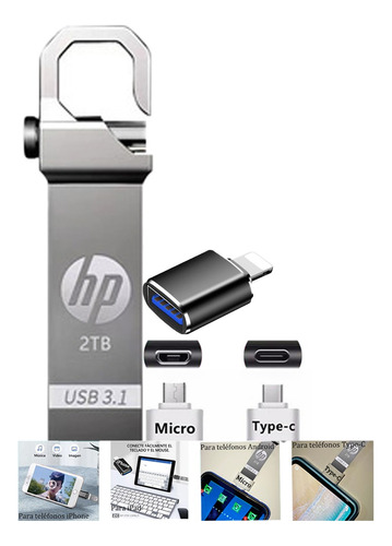 Memorias Usb 3.1 2 Tb Alta Velocidad 2000gb Plateado