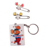 Antiguo Lote Llavero Topo Gigio Prendedor Pin Metal Retro