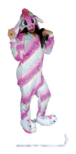 Pijama Enteriza Cremallera Unicornio Peluche Térmica Adulto