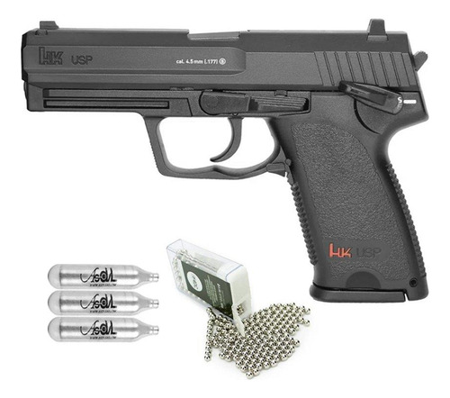 Pistola Pressão Co2 Hk Usp Full Metal 4,5+300 Munição+3 Co2