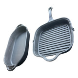 Frigideira Grill 26 Cm +assadeira 4l Ferro 32cm P/mineira