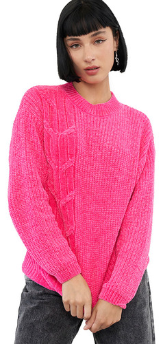 Sweater Mujer Chenille Cuello Mock Fucsia Corona