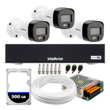 Kit Cftv 3 Câmeras 1220b Full Color Dvr 4 Canais Hd 500g