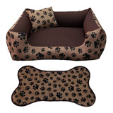 Cama Caminha Pra Cachorro 60x60 +tapetinho Cor Marrom Com Patinhas