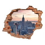 Vinilo Decorativo New York Muro Roto Paisaje Manhattan Color Multicolor