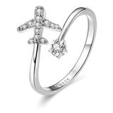 Anillo En Plata 925 Ajustable Para Mujer Diseño Avión