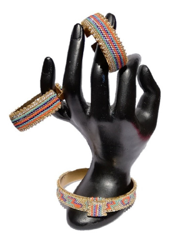 Juego Aretes Candongas Y Pulsera Brazalete Tejido A Mano 