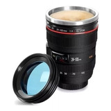 Taza En Forma De Lente De Camara 300 Ml Termo Con Tapa Azul 