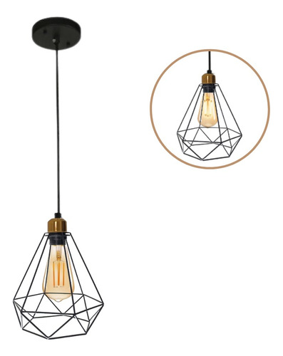 Lampara Colgante Estilo Vintage Diamante Con Foco Led 8w