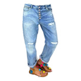 Pantalones Casuales Rectos Holgados De Blue Ripped Jeans En