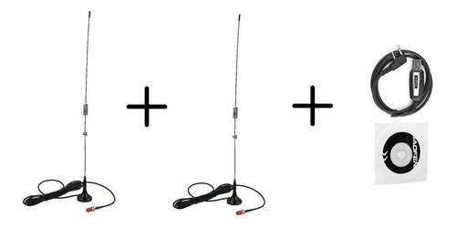 2 Antena Auto Para Radios Baofeng + Cable Programador