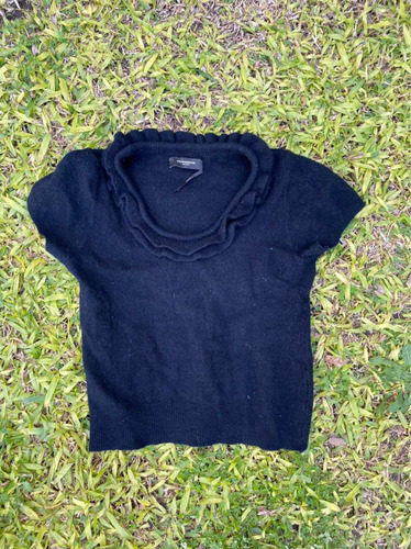 Sweater Corto Con Bolados Negro Chaleco (69) Talle 2