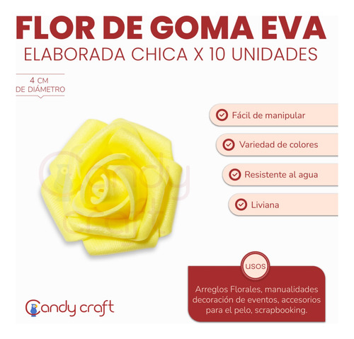 Rosas De Goma Eva Elaboradas Chicas  X 10 Flores De 4cm