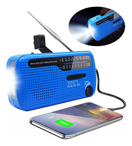 Radio De Emergencia De 1200 Mah, Radio Recargable Con Manive