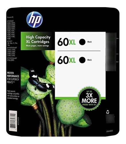 Cartucho Hp 60xl Negro X 2u Original Hp D110 F4280 F4480