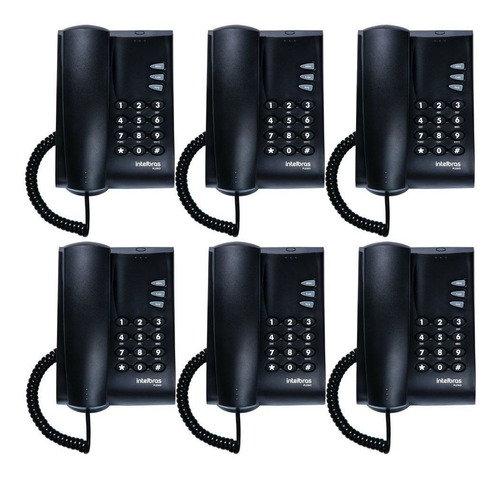 Kit 6 Telefones Com Fio Mesa Ou Parede Pleno Preto Intelbras