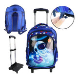 Mochila Com Rodinhas Astronauta Removível Reforçada Grande Cor Azul