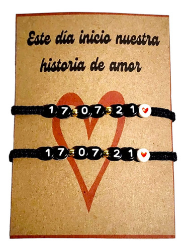 Dúo Pulseras Pareja Fecha D Aniversario Personalizada Novios