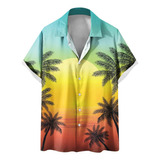 Top P Para Hombre, Estilo Casual, Estampado Hawaiano, Cuello