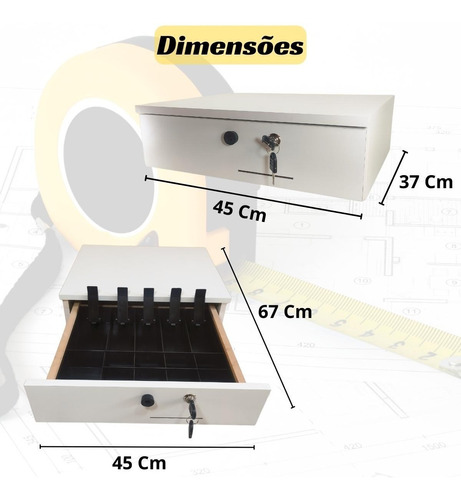 Gaveta Porta Notas Moedas Dinheiro Com Chave Caixa Checkout