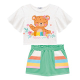 Conjunto Infantil Kukie Alecrim Verão Shorts Verde E Blusa