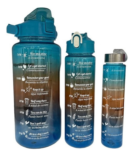 Botella Motivacional De Agua 3 Unidades Set X3 Termo Botilo