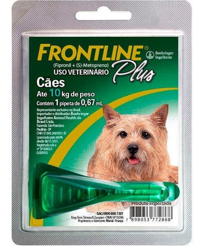 Frontline Plus P Cães De 1 A 10 Kg 0,67 Ml - 1 Dose