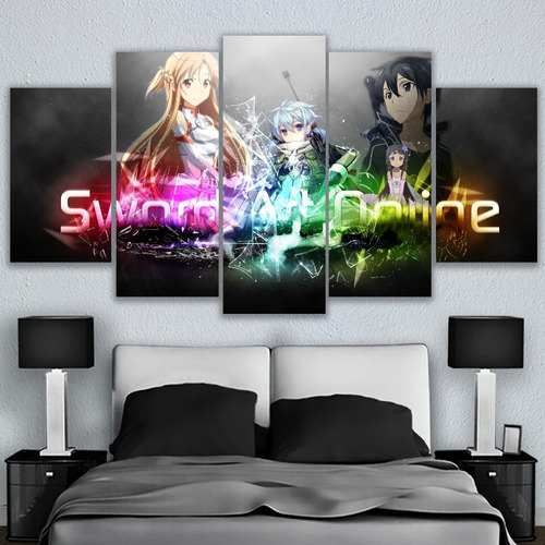 5 Cuadros Canvas Sword Art Online Logo Neon Anime 100x56cm