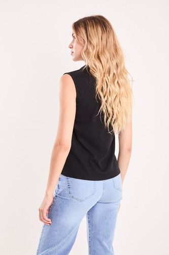 Musculosa Largo Básico Cuello Polo Lisa Negro Koxis Mujer