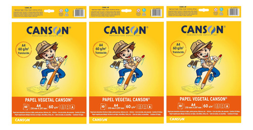 Papel Vegetal 60g A4 Canson 10 Folhas Kit C/3 Pacote