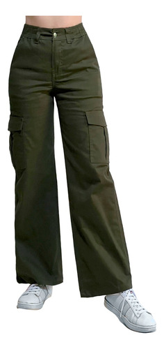 Jogger Cargo Mujer Holgado Gabardina Pierna Ancha