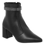 Bota Coturno Feminino Casual Bico Fino Salto Baixo Strass