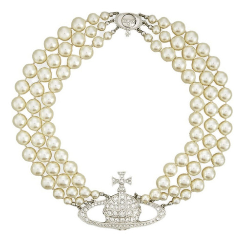 Vivienne Westwood Triple Pearl Saturn Collarbone Chain