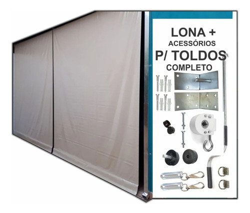 3 Toldos Cortina Retrátil Completo Tubo Aluminio Lona + Kit 