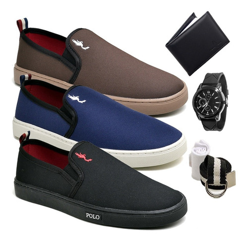 Kit 3 Tênis Slip On Mocassim Iate Casual Masculino+ Brindes 