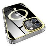 Funda Para iPhone 12 Pro Max Transparente Borde Dorado