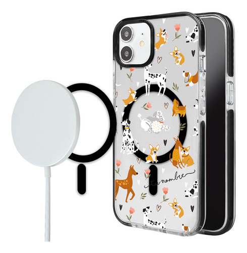 Funda Para iPhone Magsafe Mujer Perritos Razas Con Tu Nombre