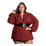 Camisa Plus Size Festa Junina Camisão Xadrez Soltinho Kimono