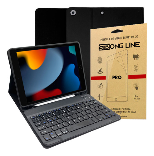 Capa Com Teclado P/ iPad 9 Geração 10.2 + Pelicula De Vidro