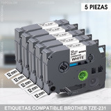 Cinta Adhesiva Brother Tze-231 Compatible, Paquete De 5